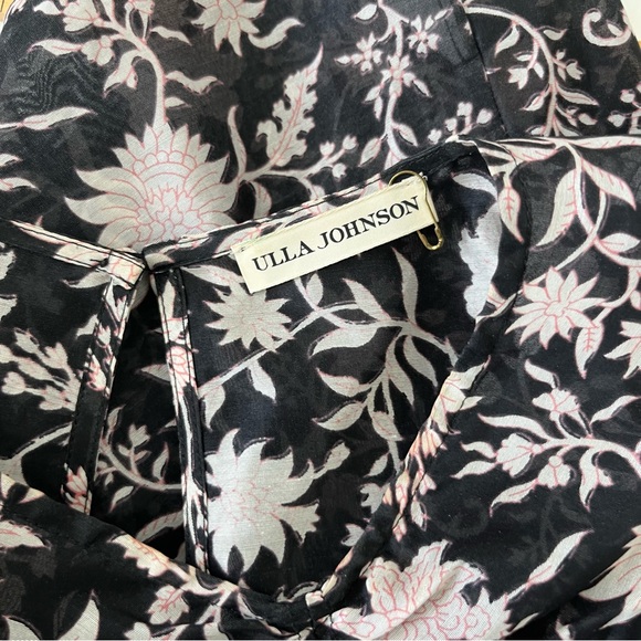 Ulla Johnson Black Silk & Cotton Printed Pink Floral Sheer Blouse - Picture 8 of 9